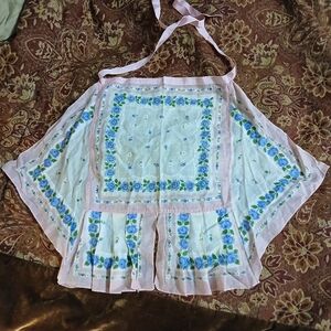 Floral Apron with Pink Trim,‎ Handmade. VINTAGE
